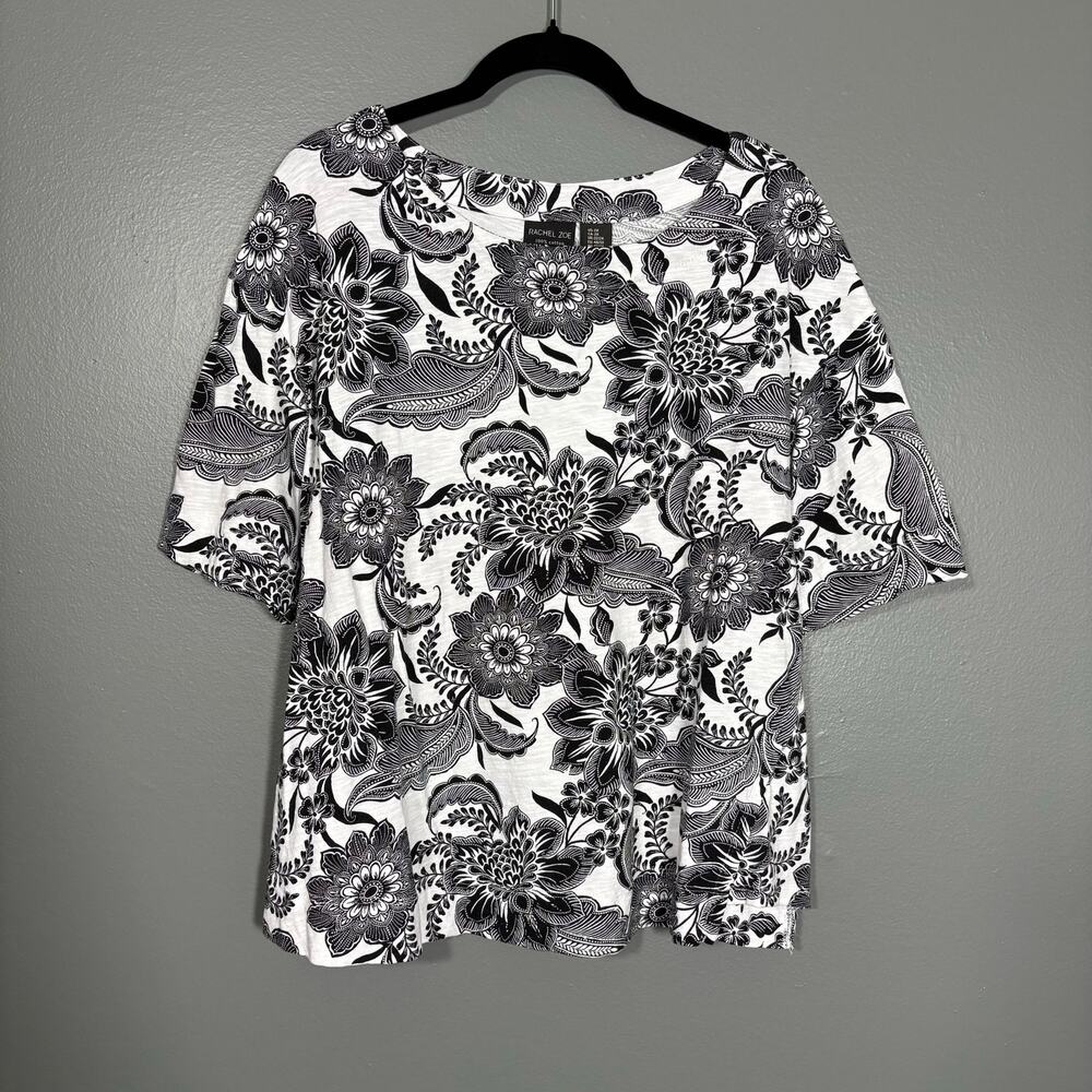 Rachel Zoe Black & White Bold Floral Top 100% Cotton - 2X - Women's Plus Size